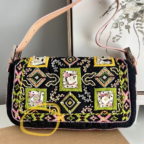 Vintage FENDI denim embroidery beaded baguette bag - Picture 10 of 10